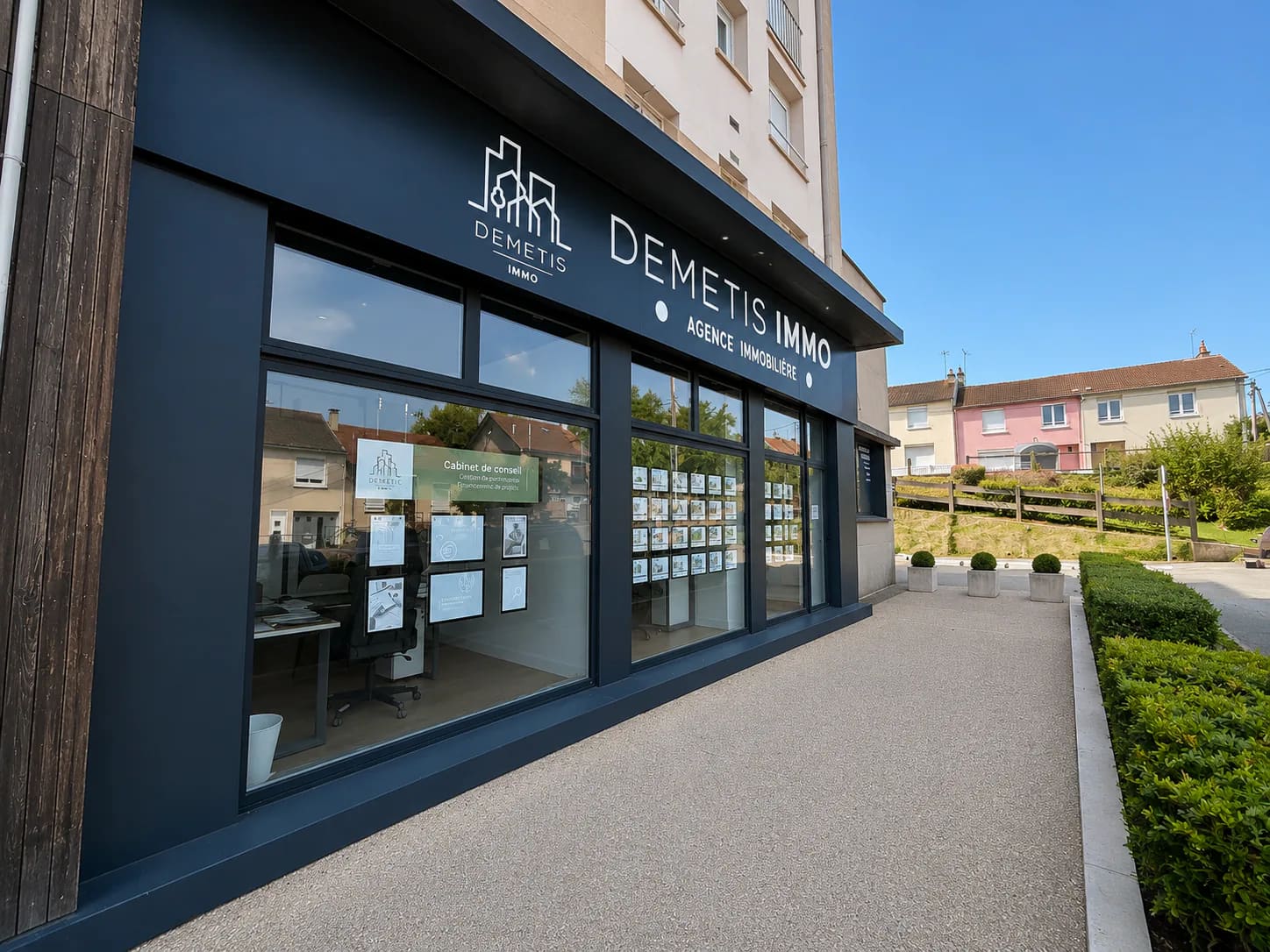 Façade de l’agence Ouest Demetis Immo rue du Folleray au Mans